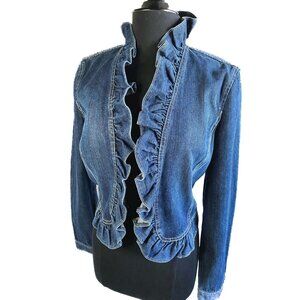 Vintage Armani Exchange Ruffle Denim Jacket Sz L Coquette Y2K Western Boho Chic